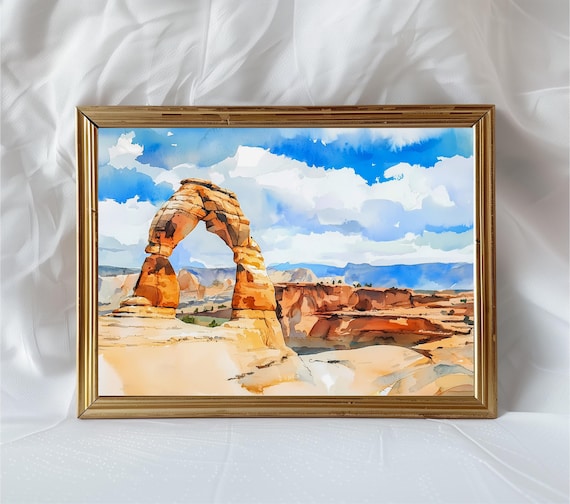 Delicate Arch Watercolor Art Arches National Park Print Utah Wall Decor Traveler Gift Adventure Minimalist Landscape Poster