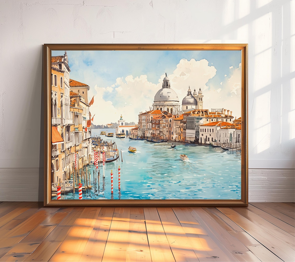 Venice Watercolor Print, Grand Canal Gondola Art