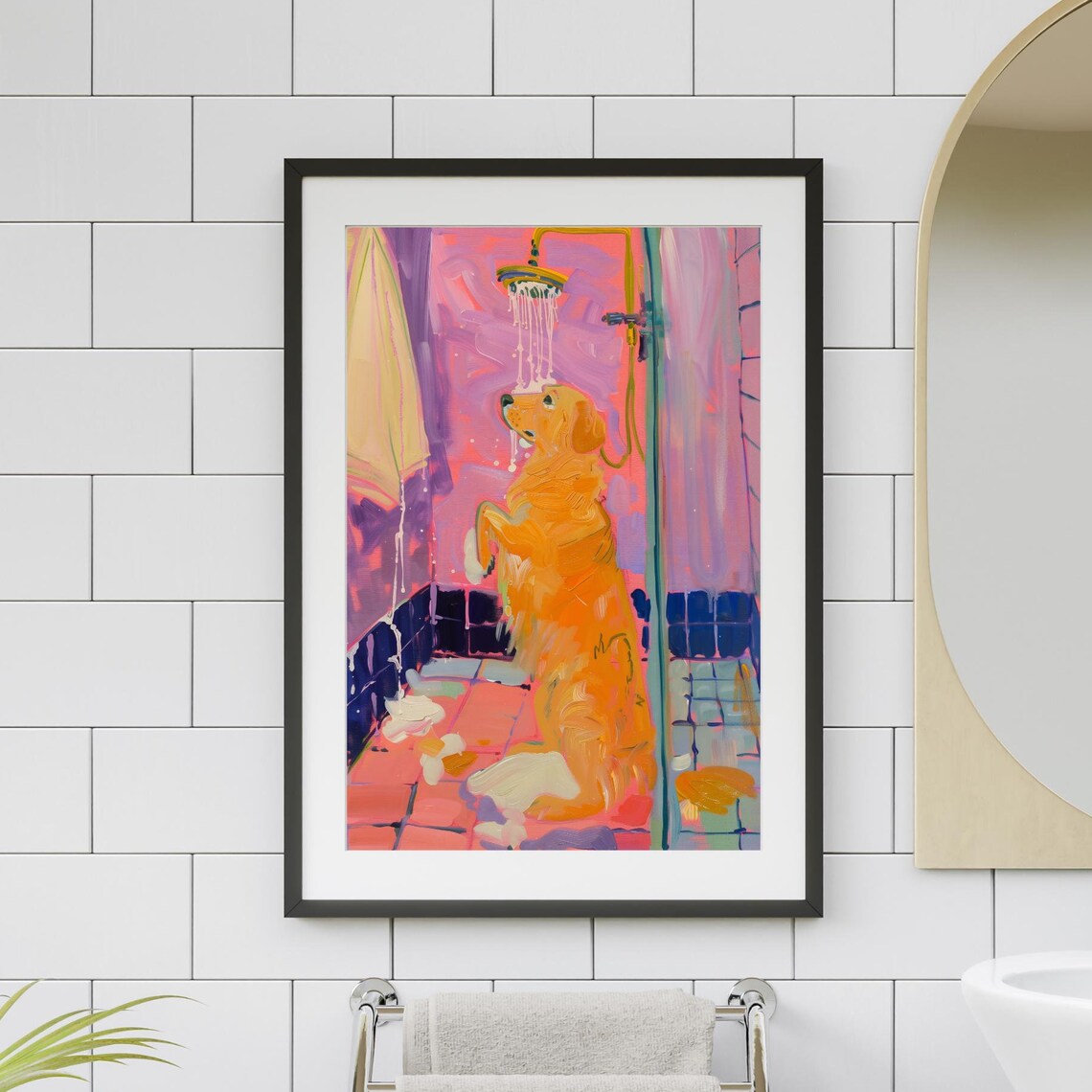 Maximalist Dog in Bathroom, Funny Pet Portrait Art Print - Image 2