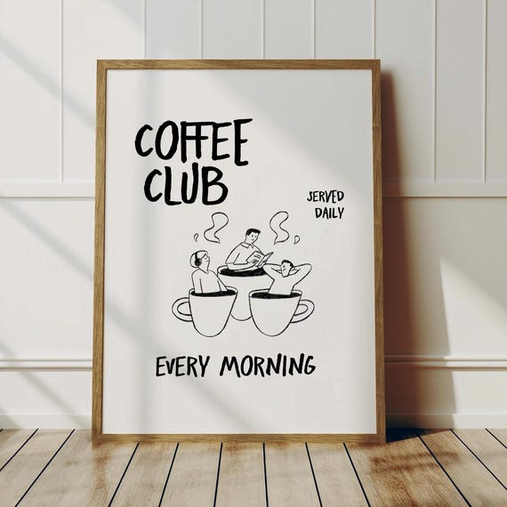 Retro Coffee Club Art Print Bar Decor