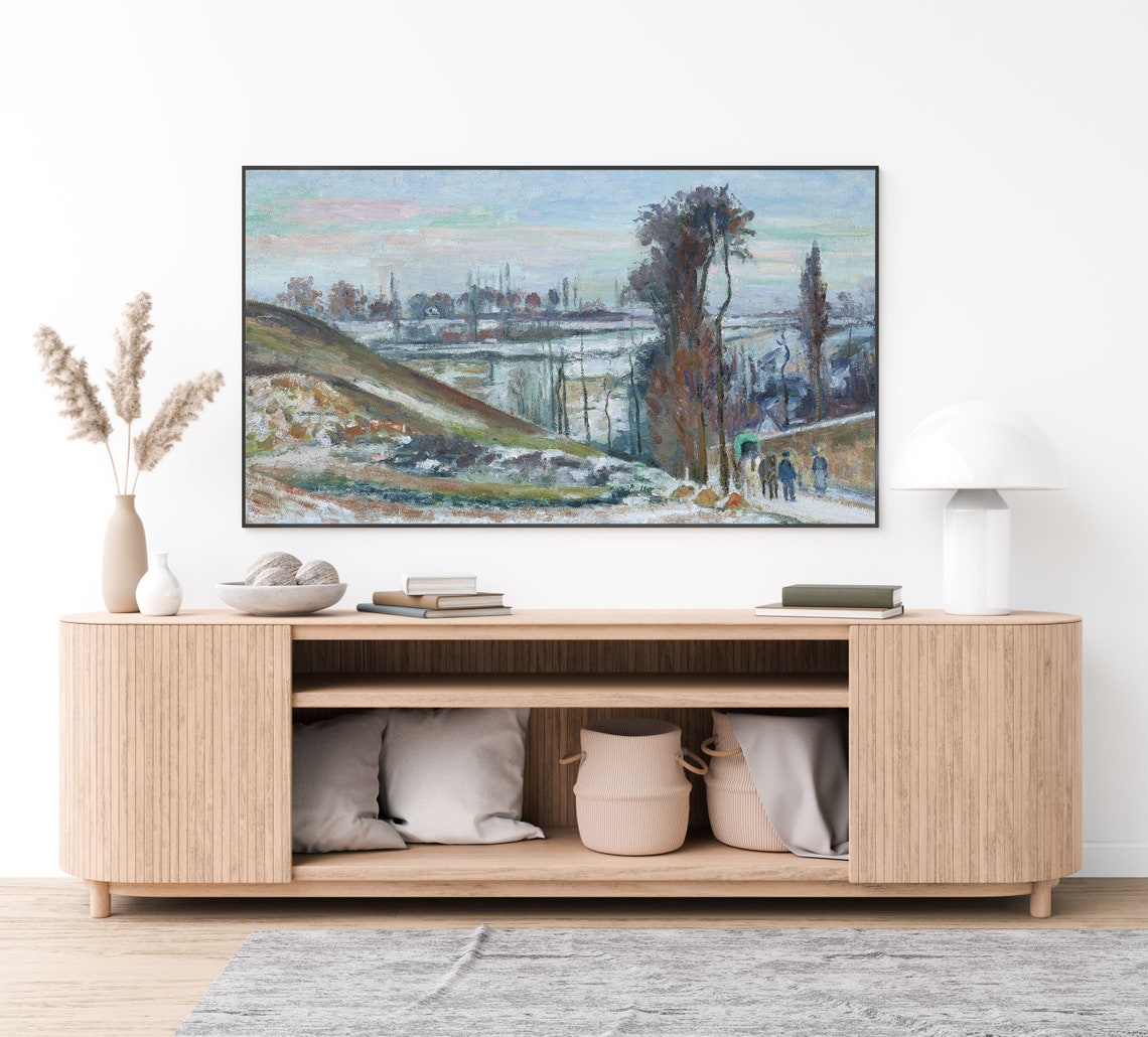 Snowy Winter Landscape with Villagers on a Frosty Path Poster - Image 4