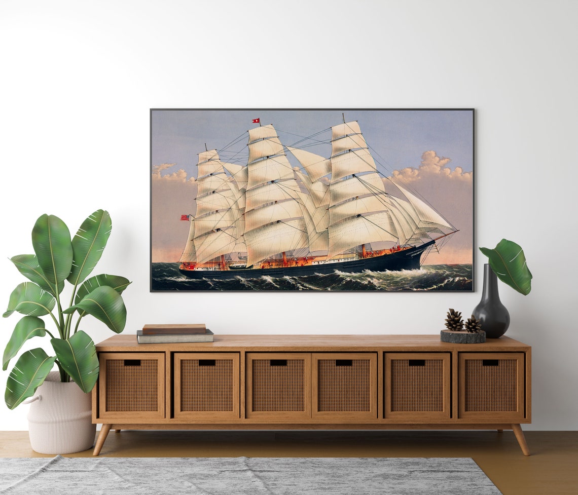 Tall Clipper Ship with Full White Sails on the Open Ocean Poster - Image 4