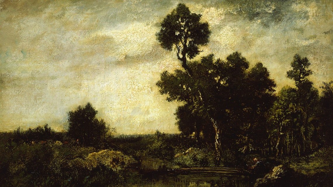 Moody Vintage Landscape with a Tall Lone Tree at Dusk Poster - Image 2