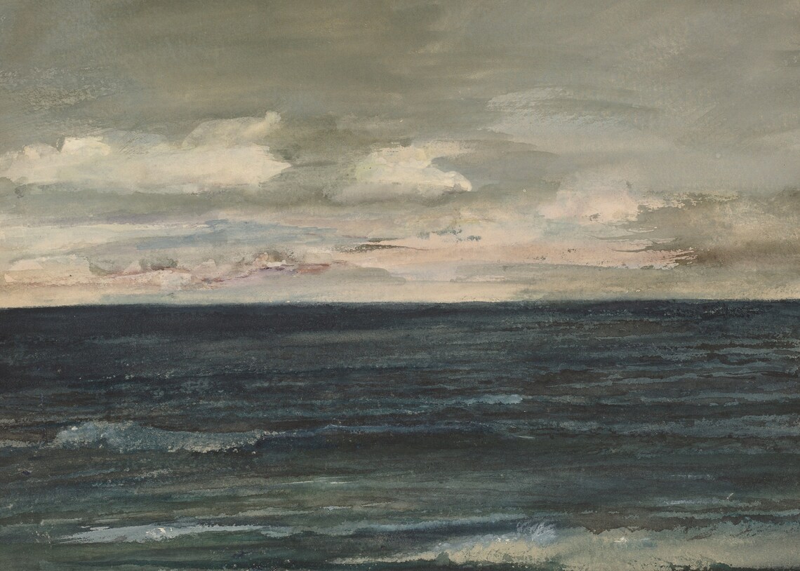 Moody Dark Blue Ocean Seascape Vintage Oil Painting Style Gray Sky Poster - Image 3