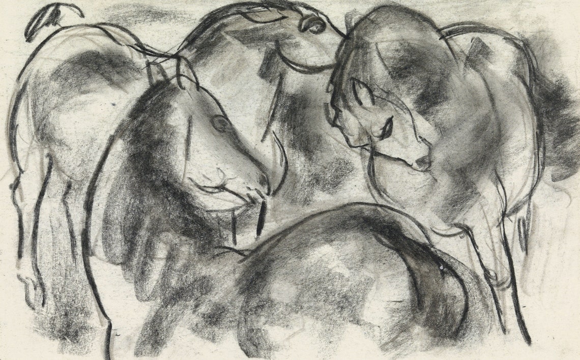 Charcoal Sketch of Horses Heads Monochrome Vintage Horse Study Poster - Image 2