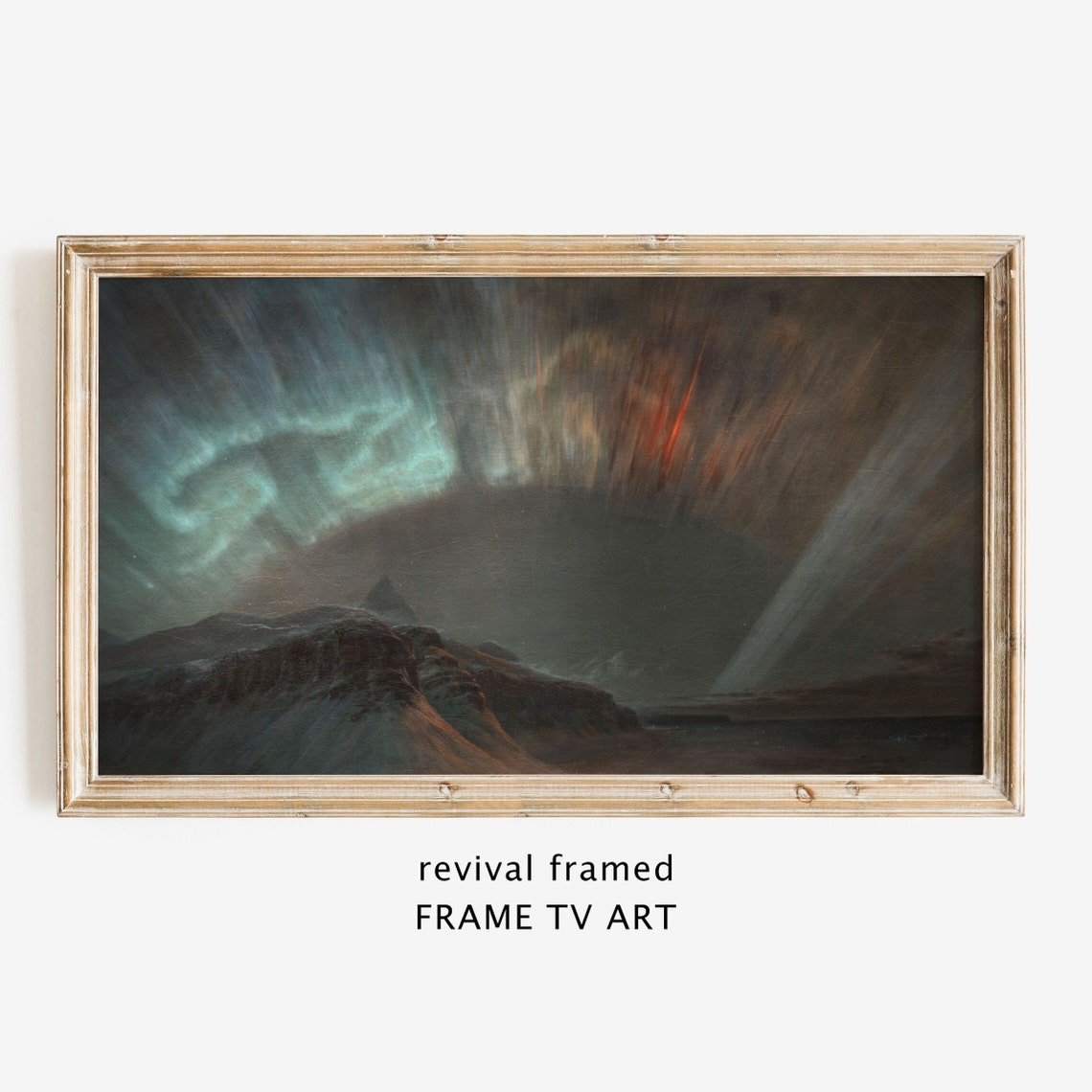 Aurora Borealis over Dark Mountains Vintage Night Sky Poster