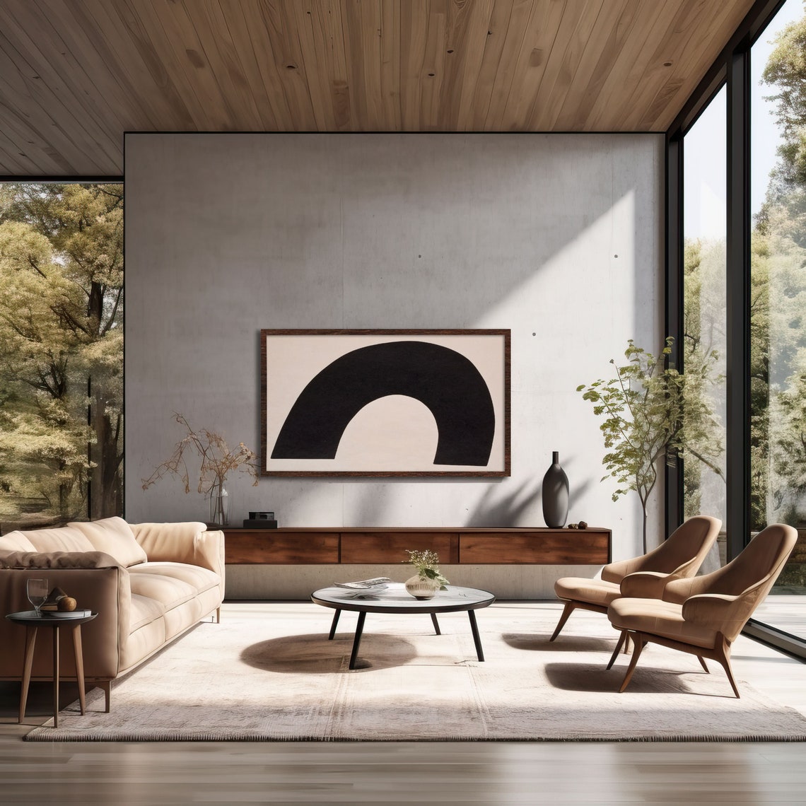 Minimalist Black Arch Abstract Painting on Beige Modern Neutral Poster - Image 2
