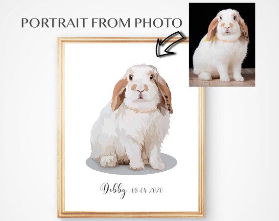 Dobby the White Lop Rabbit Portrait 08-04-2020 Custom Pet Poster