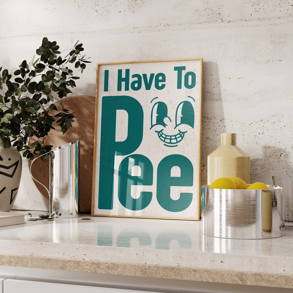 I Have To Pee Funny Retro Grinning Face Bathroom Humor Poster - Image 3