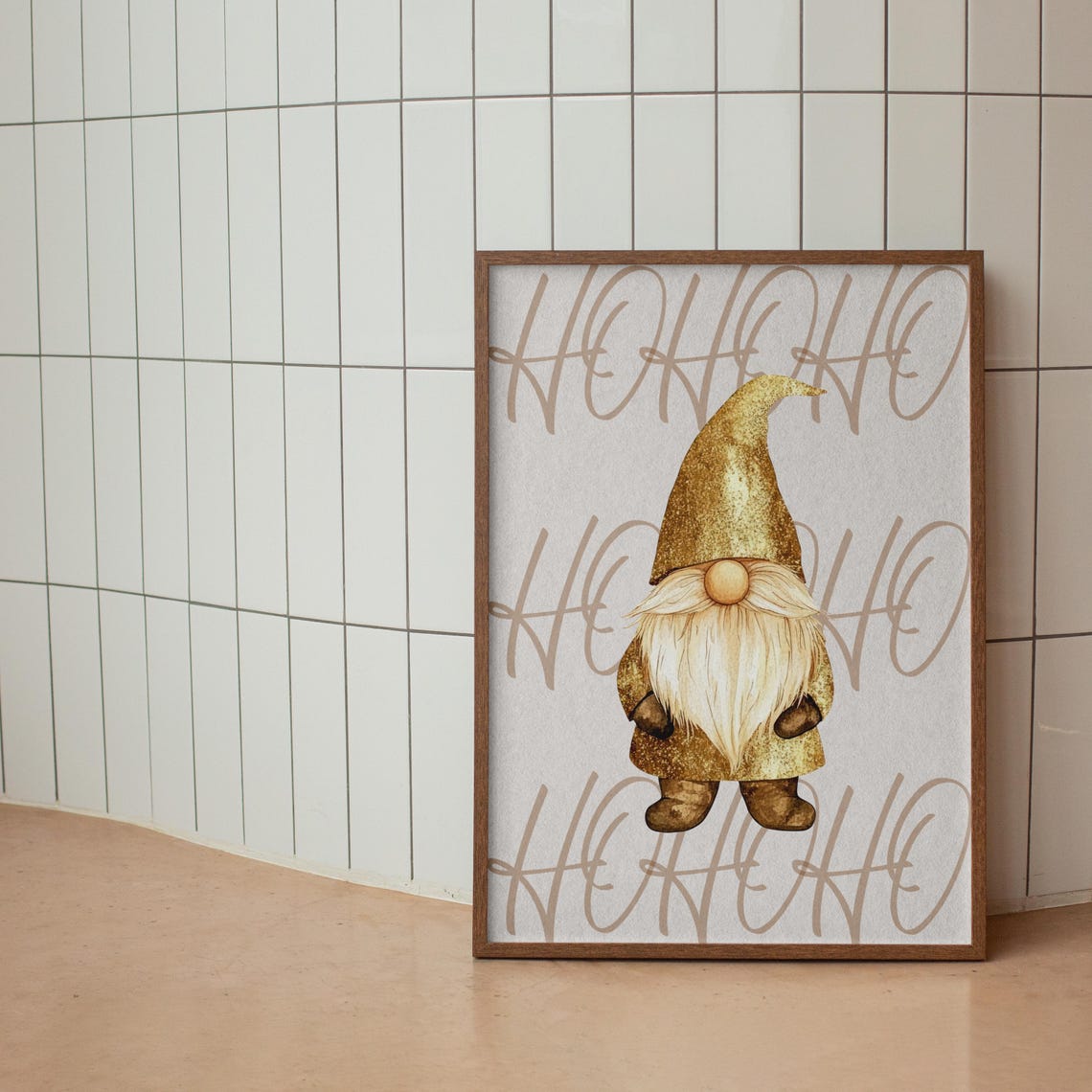 Gold Glitter Christmas Gnome Ho Ho Ho Holiday Style Wall Poster - Image 2