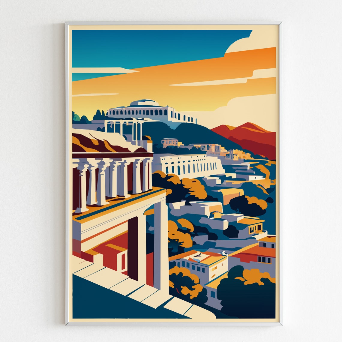 Athens Acropolis Parthenon Golden Hour Illustration Travel Poster
