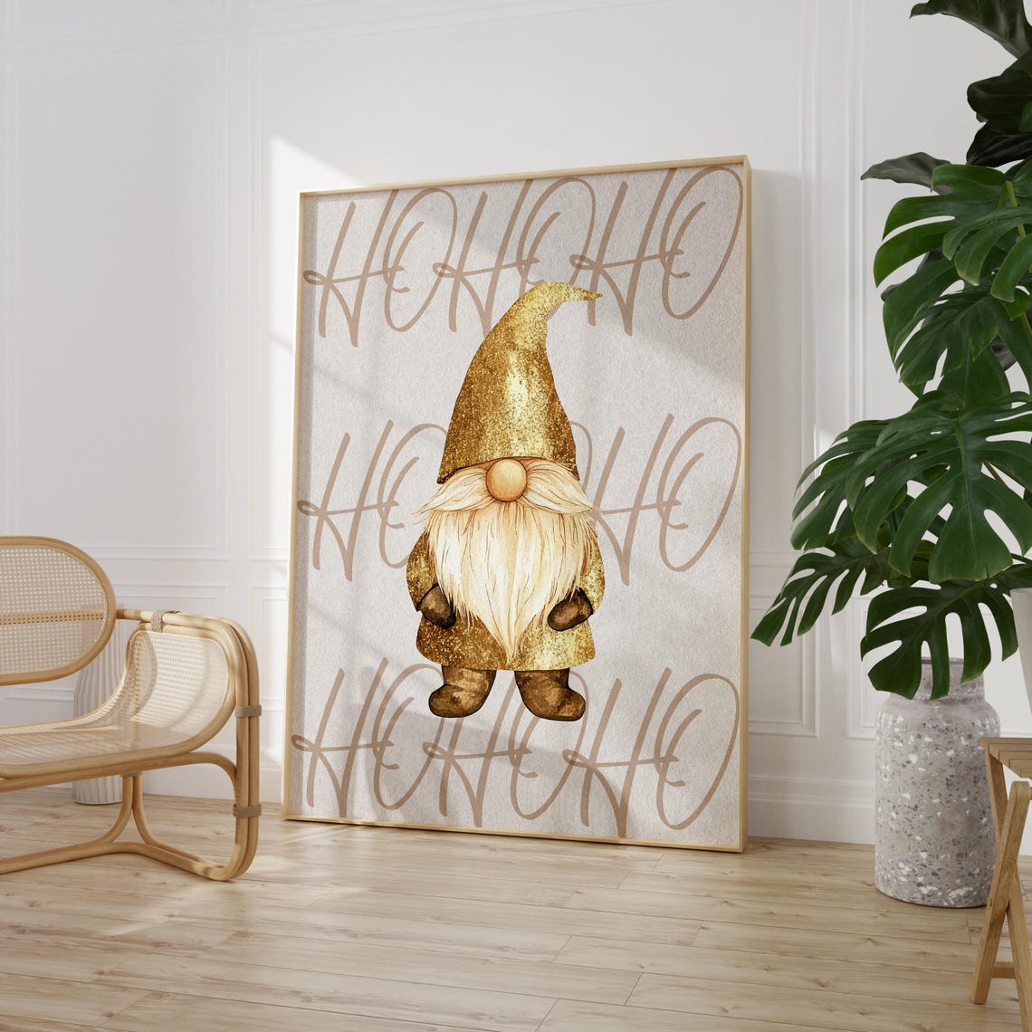 Gold Glitter Christmas Gnome Ho Ho Ho Holiday Style Wall Poster - Image 9