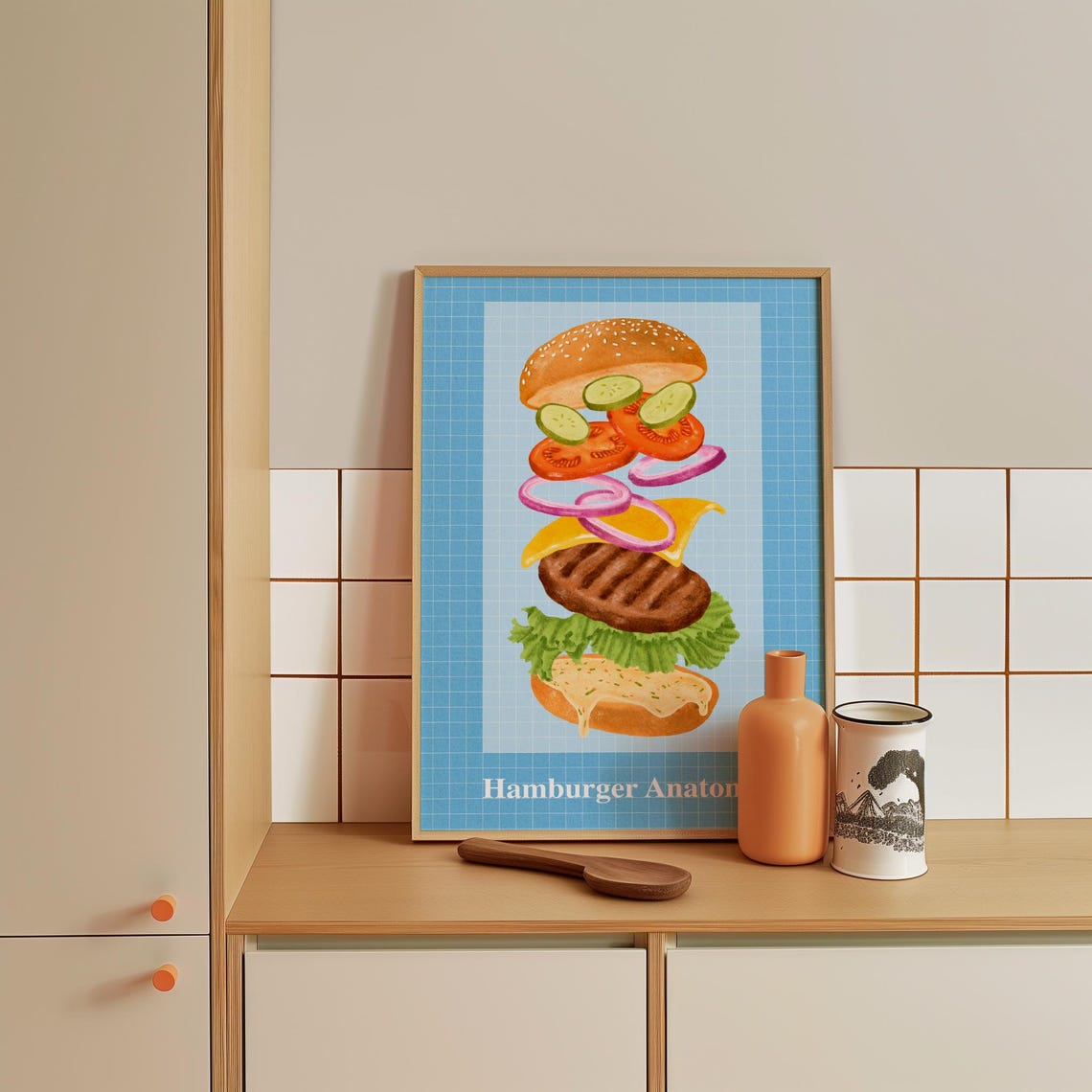 Hamburger Anatomy Exploded Burger Food Illustration Wall Art - Image 4