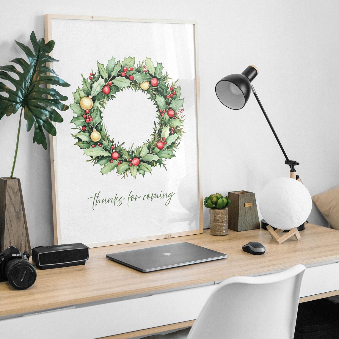 Christmas Wreath Holly Berries Thanks For Coming Wall Poster - Image 4