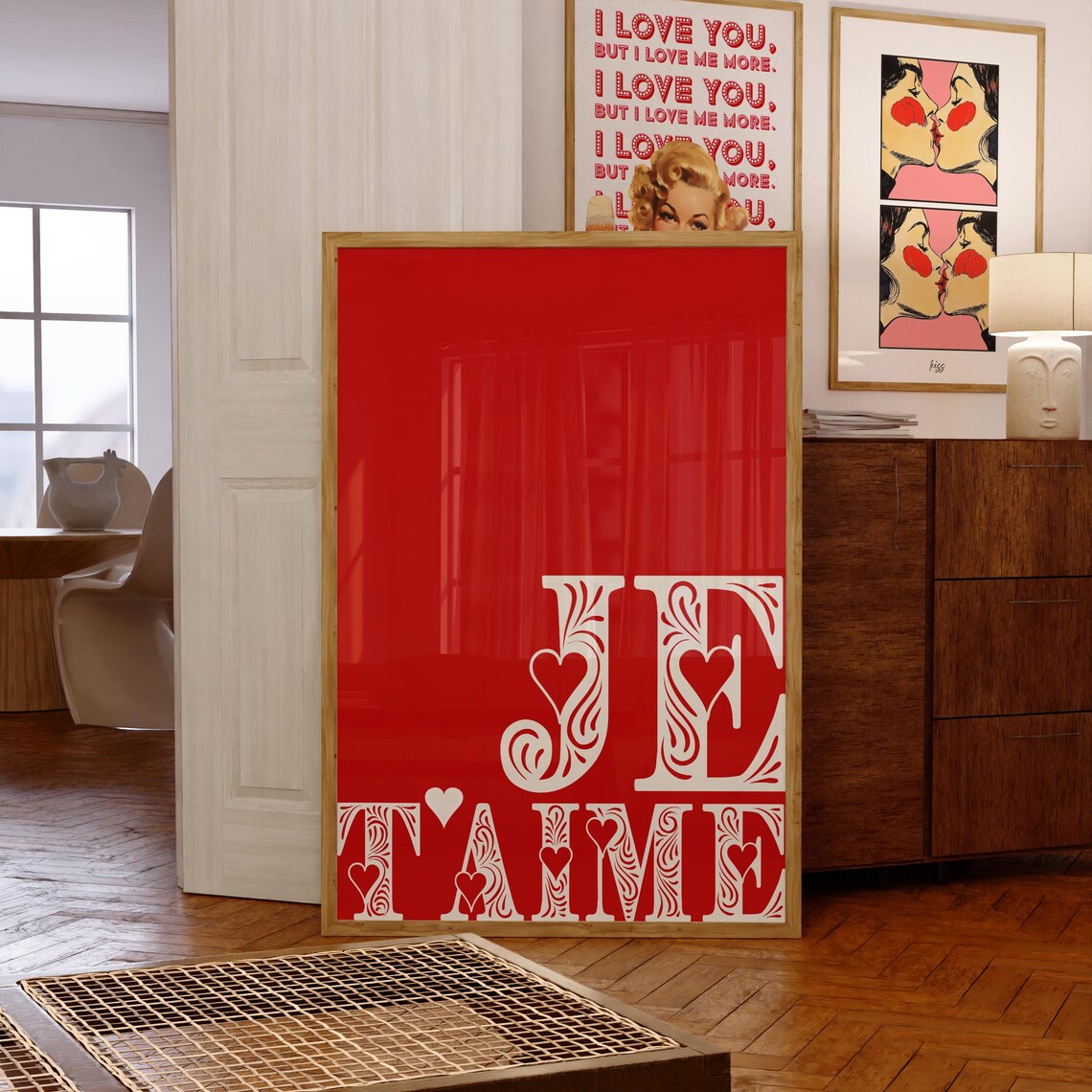 Je Taime Red French Love Quote Ornamental Typography Wall Art - Image 7
