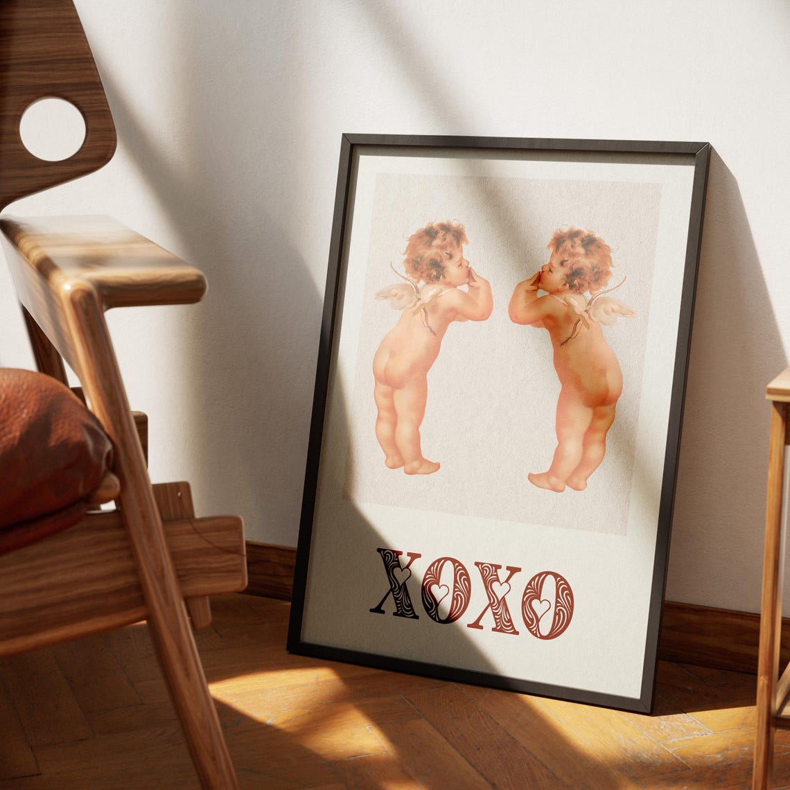 XOXO Cherub Angels Kissing Vintage Romantic Love Letter Wall Art - Image 3