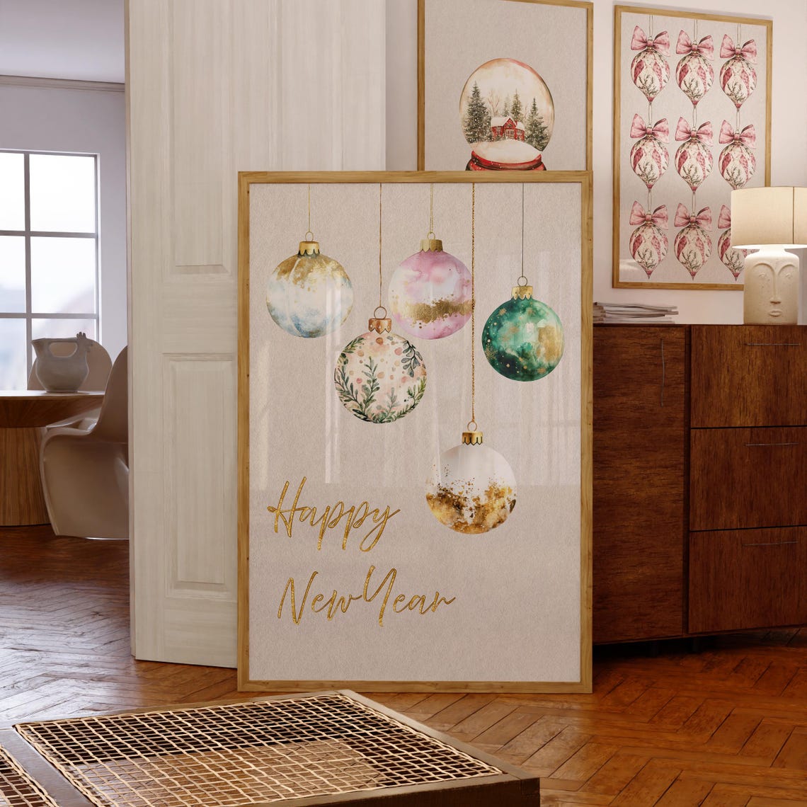 Happy New Year Pastel Ornaments Gold Script Holiday Wall Poster - Image 7