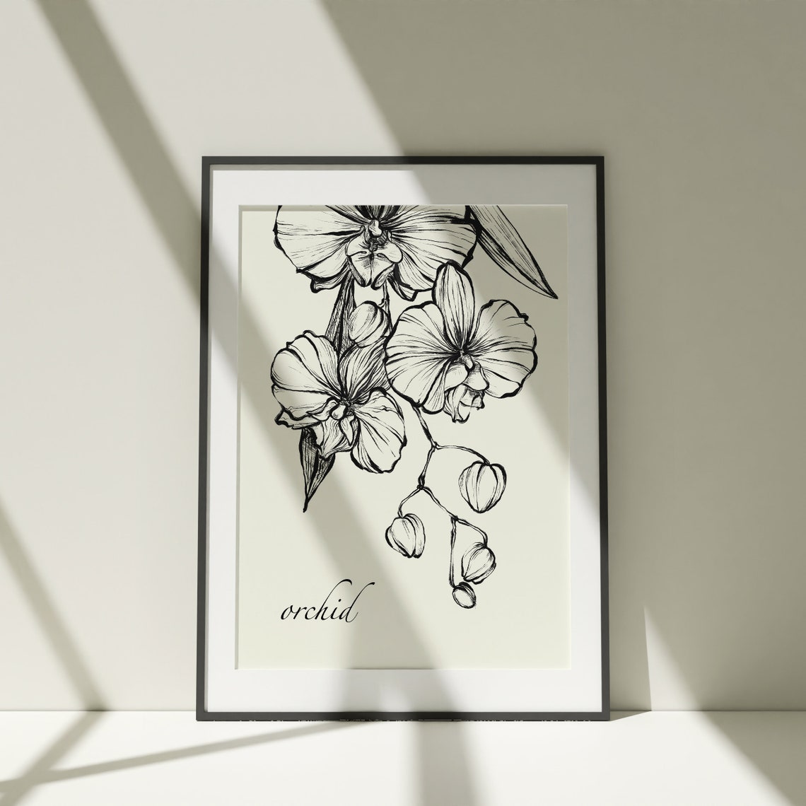 Orchid Elegant Black Ink Botanical Sketch Minimalist Line Art Poster