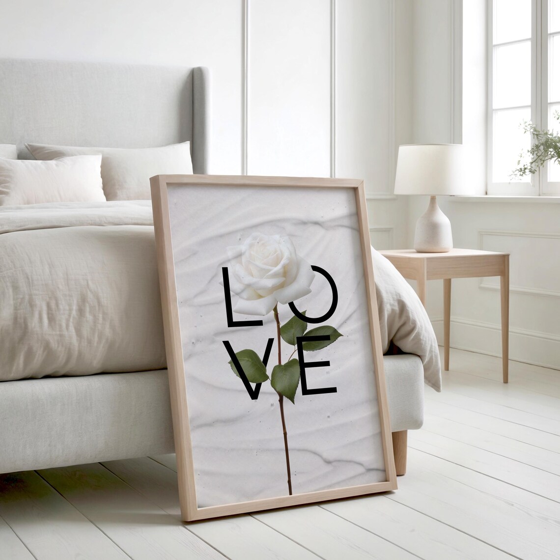 White Rose Love Quote Print Minimalist Typography Poster