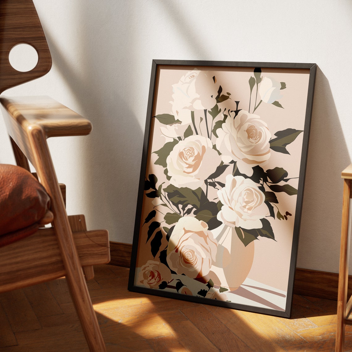 Ivory Cream Roses In A Vase Minimalist Neutral Floral Art Poster - Image 4