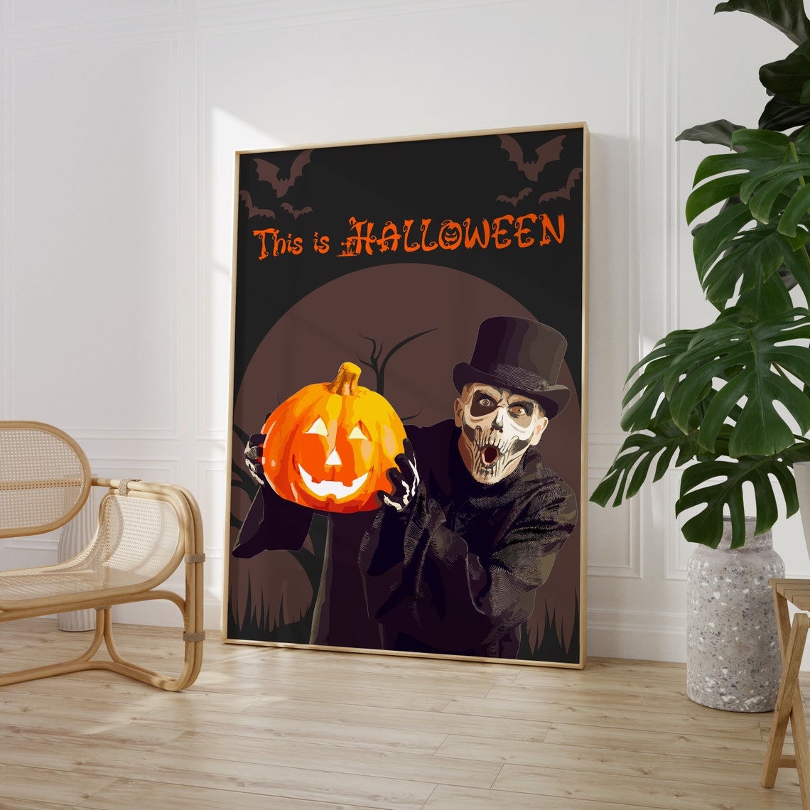 This Is Halloween Skeleton Top Hat Pumpkin Night Bats Spooky Poster