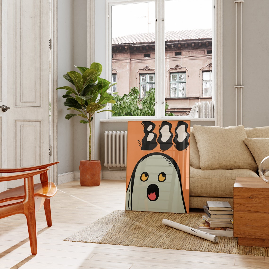 Boo Cute Ghost Halloween Spooky Orange Cartoon Character Art Poster - Image 4
