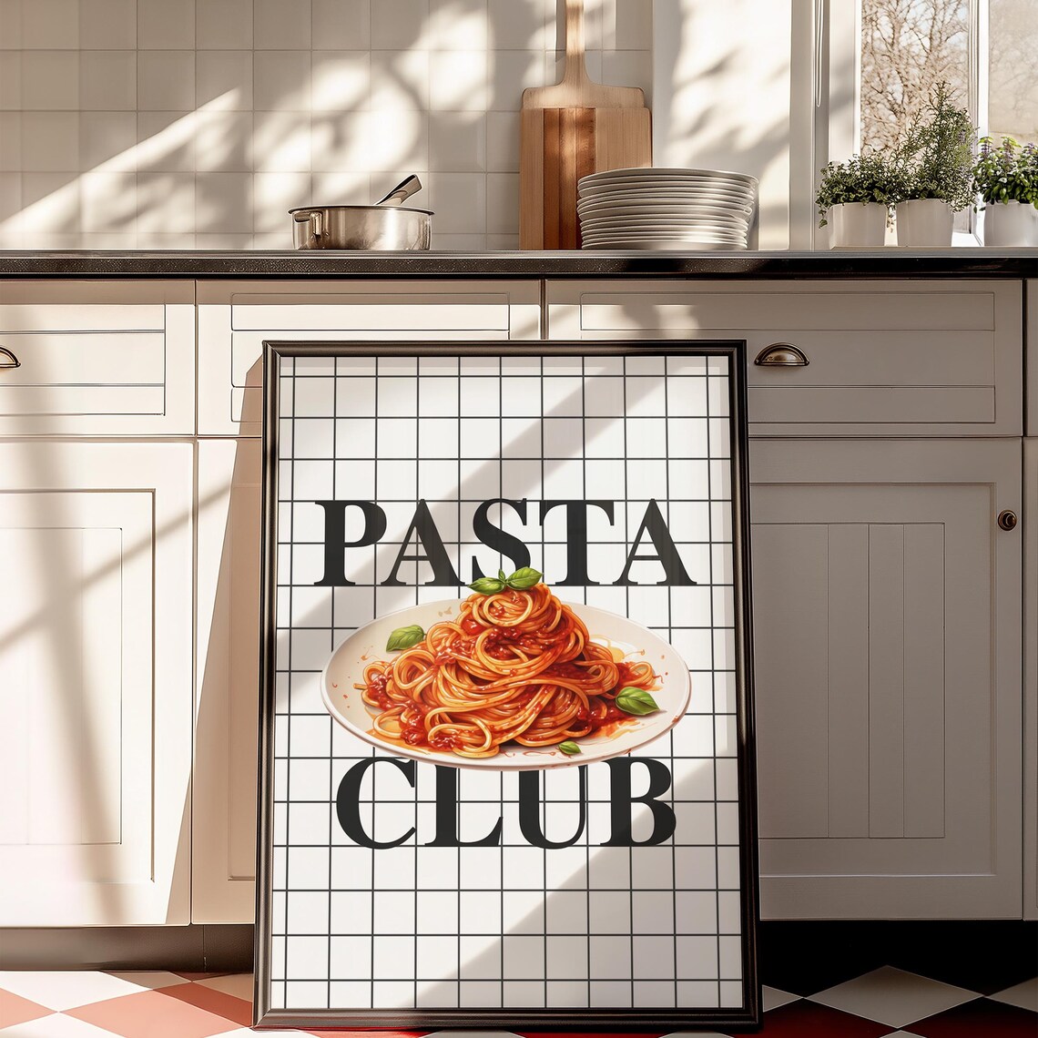 Funny Trendy Pasta Club Spaghetti Plate Italian Kitchen Wall Art - Image 5