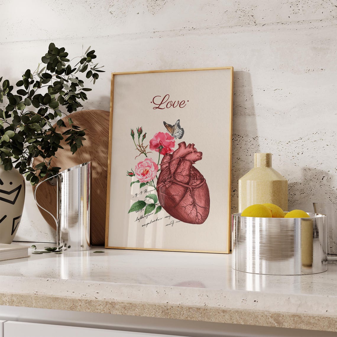 Anatomical Heart With Roses Butterfly Vintage Botanical Love Poster - Image 4