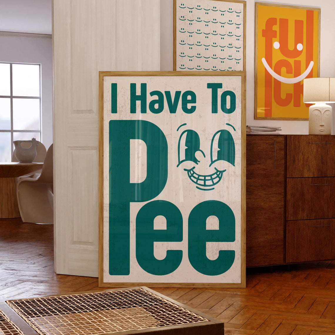 I Have To Pee Funny Retro Grinning Face Bathroom Humor Poster