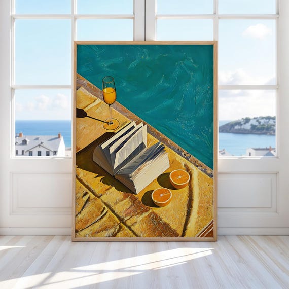 Poolside Summer Print Book Lover Poster Coastal Art Vacation Decor