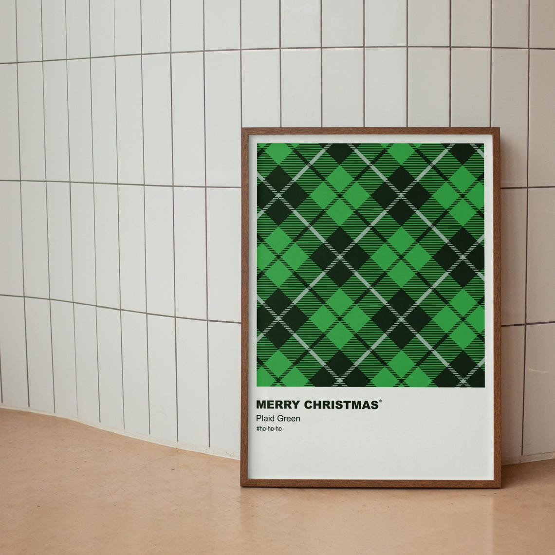 Green Plaid Pattern Merry Christmas Minimalist Holiday Wall Art - Image 2