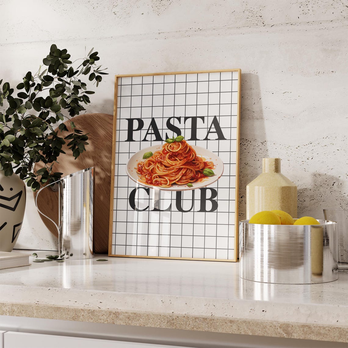 Funny Trendy Pasta Club Spaghetti Plate Italian Kitchen Wall Art - Image 2