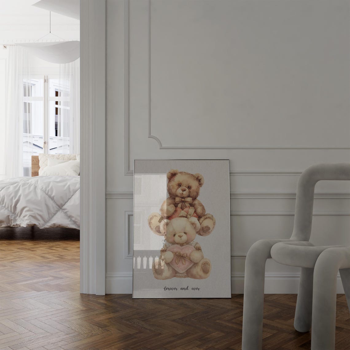 Forever and Ever Cute Watercolor Teddy Bear Couple Love Wall Art - Image 5