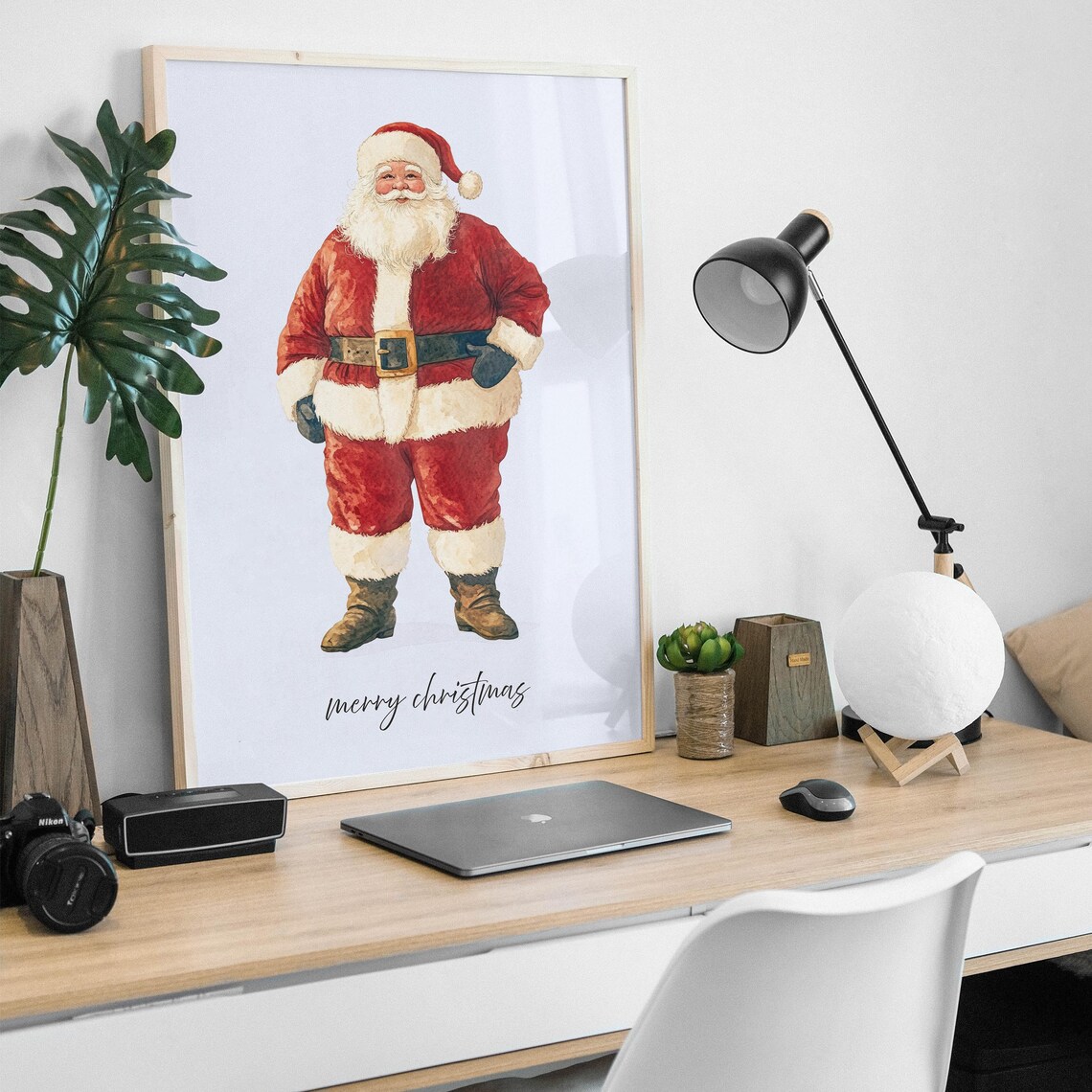 Classic Watercolor Santa Claus Portrait Merry Christmas Wall Art - Image 4