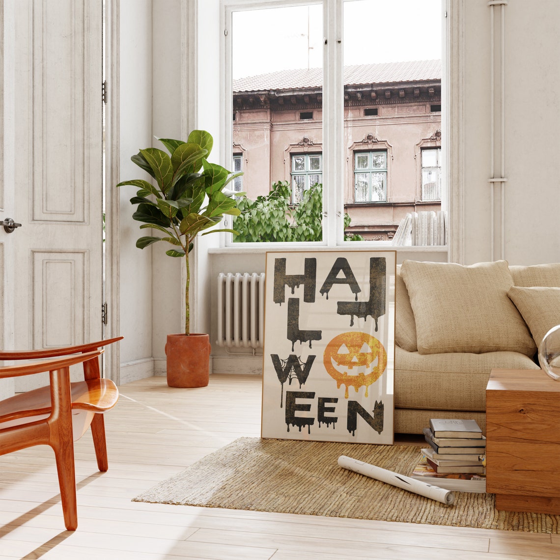 Halloween Dripping Letters Jack O Lantern Spooky Vintage Style Poster - Image 3