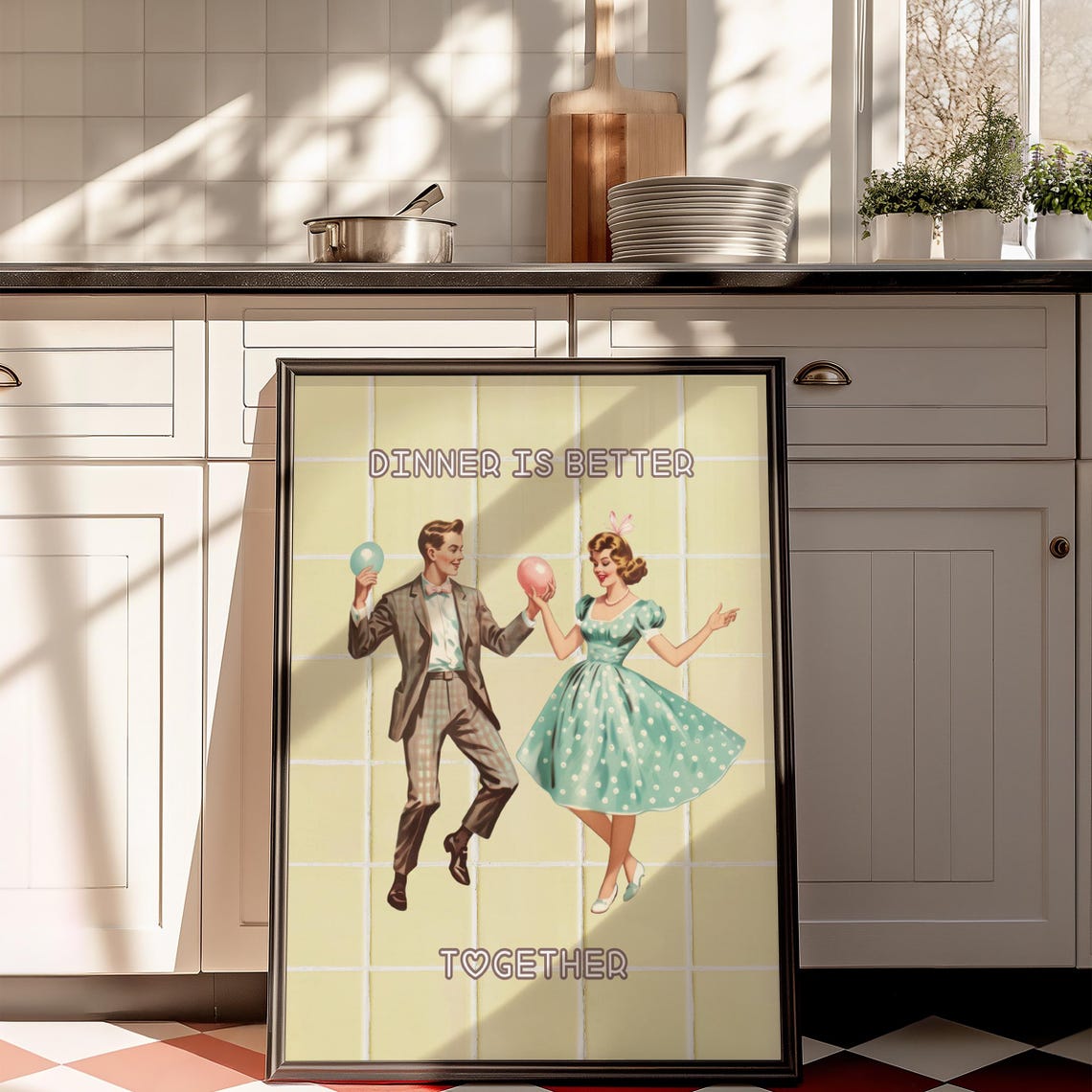 Dinner Is Better Together Wall Art Cute Retro Decor Vintage Kitchen Prints Aesthetic Kitchen Wall Art Cute Couple Poster - Image 5