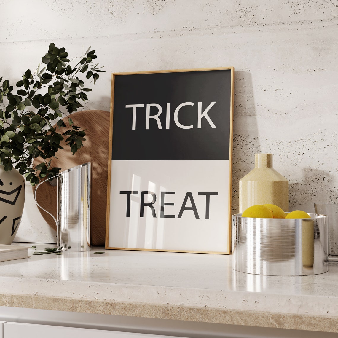 Trick Treat Minimalist Black White Split Halloween Typography Poster - Image 4