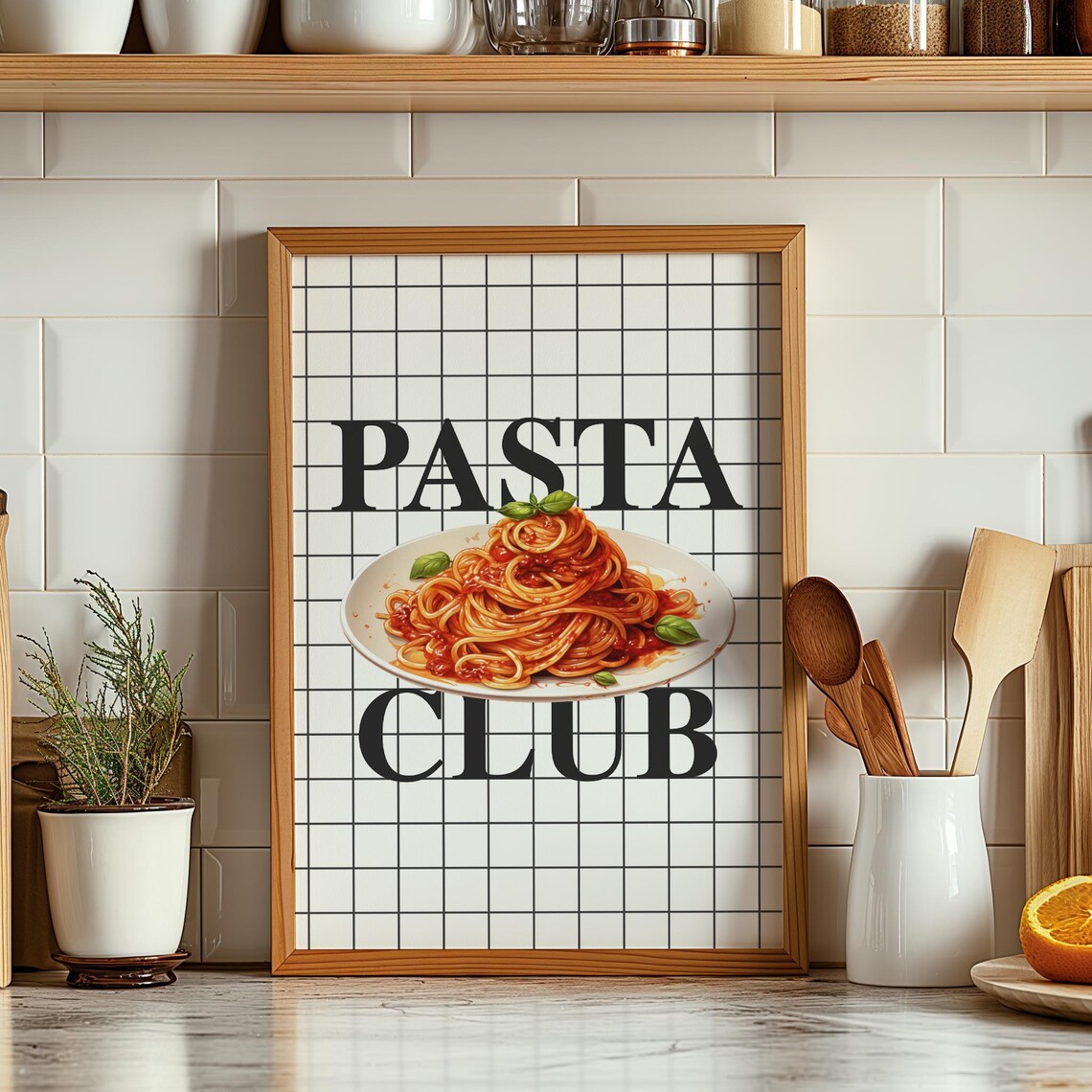 Funny Trendy Pasta Club Spaghetti Plate Italian Kitchen Wall Art