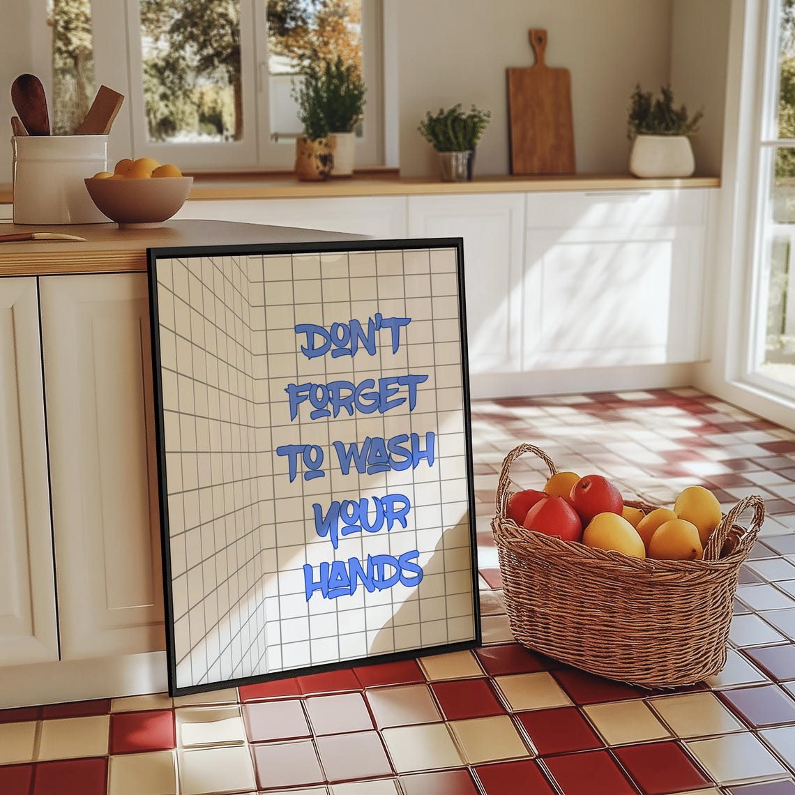 Dont Forget to Wash Your Hands Blue Typography Kitchen Poster - Image 6