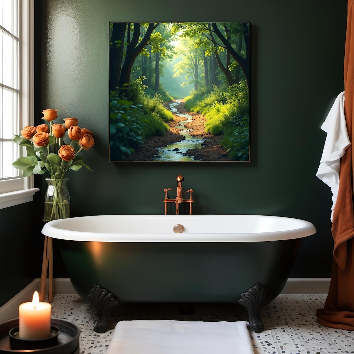 Green Forest Stream, Serene Nature Landscape Poster - Image 3