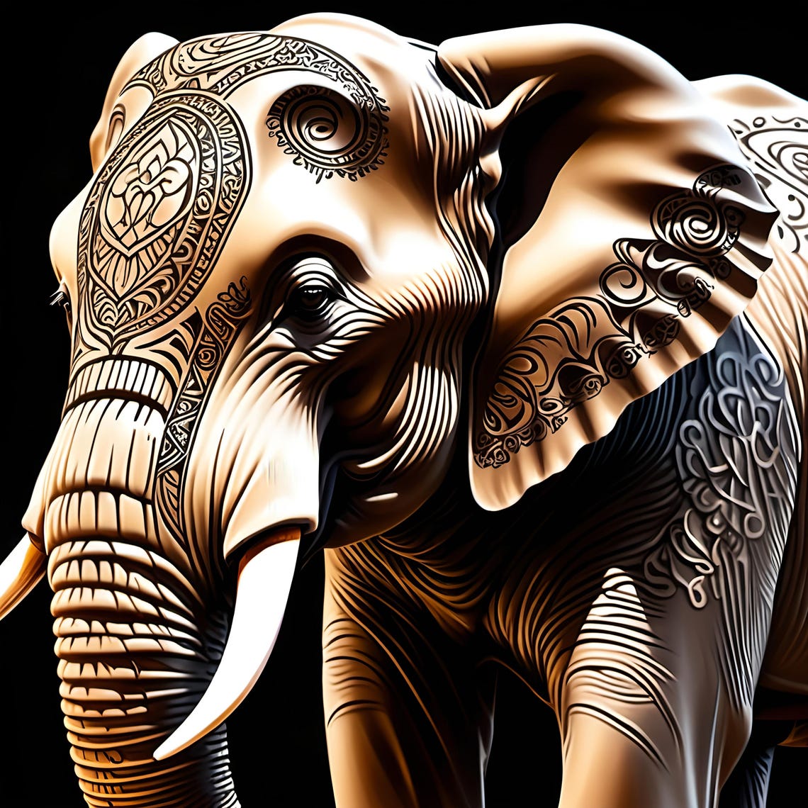 Tattooed Elephant Intricate Animal Art Bold Wall Decor For Home Office Or Studio High Resolution
