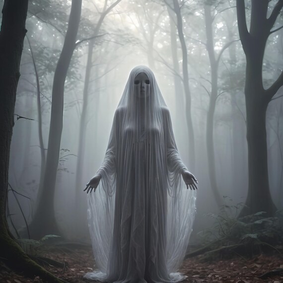 Veiled Ghost Misty Forest Ethereal Spooky Halloween Night Poster