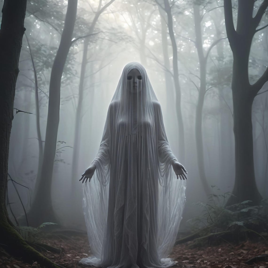 Veiled Ghost Misty Forest Ethereal Spooky Halloween Night Poster
