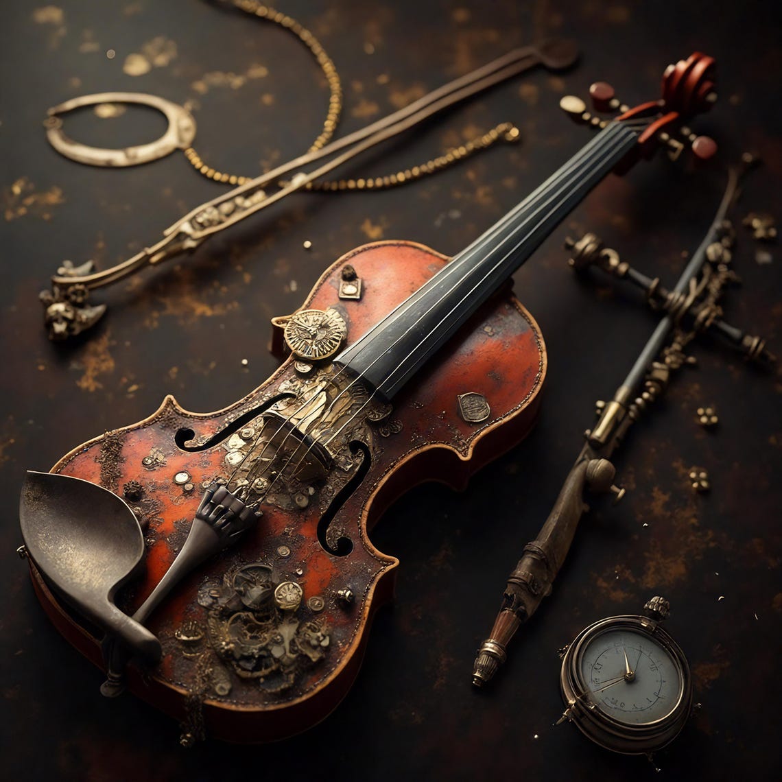 Steampunk Violin Gears Mechanical Bow Vintage Clockwork Music Print