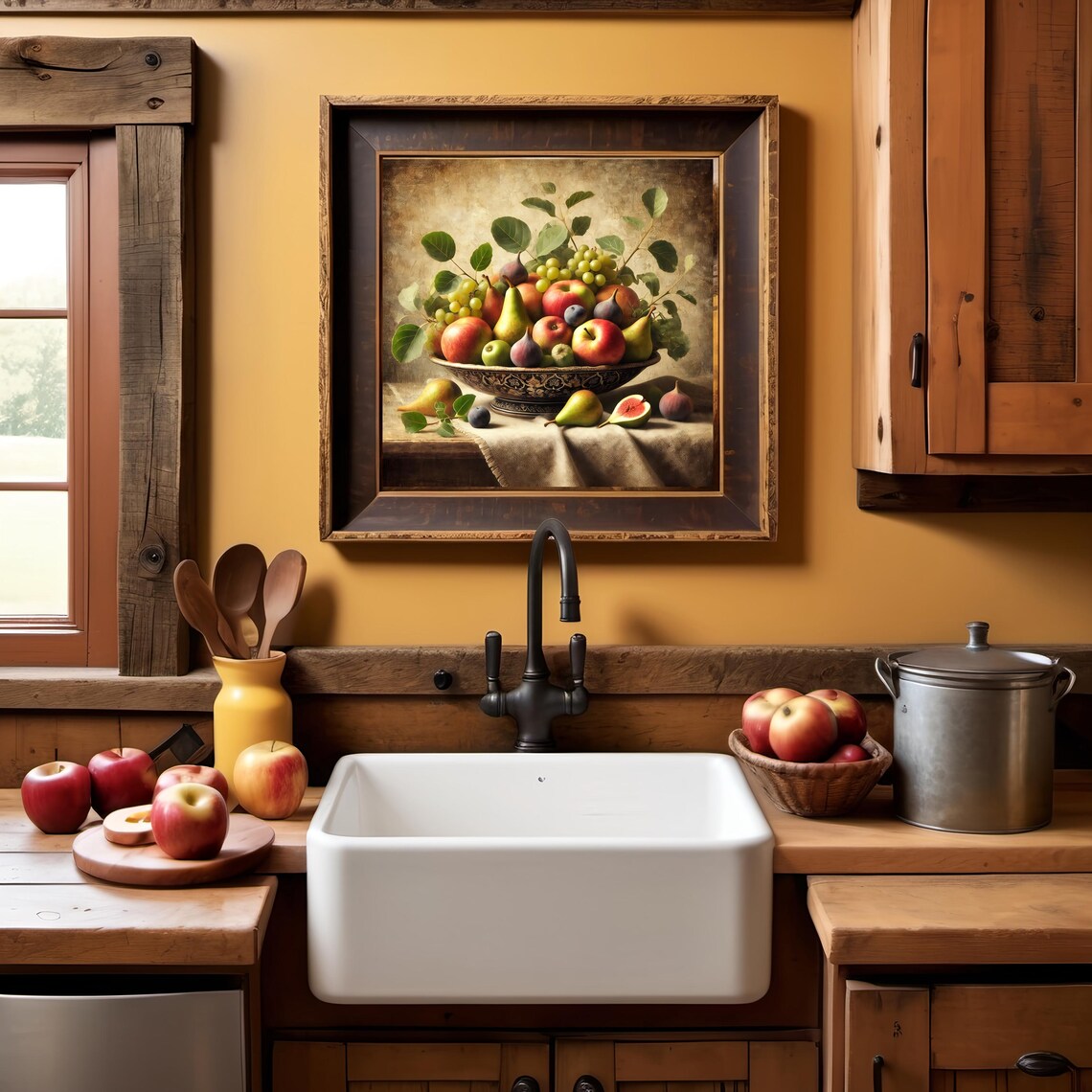 Vintage Still Life Fruit Bowl Print Rustic Elegance With Apples Pears And Figs Wall Art Print Gift Idea For Her - Image 3