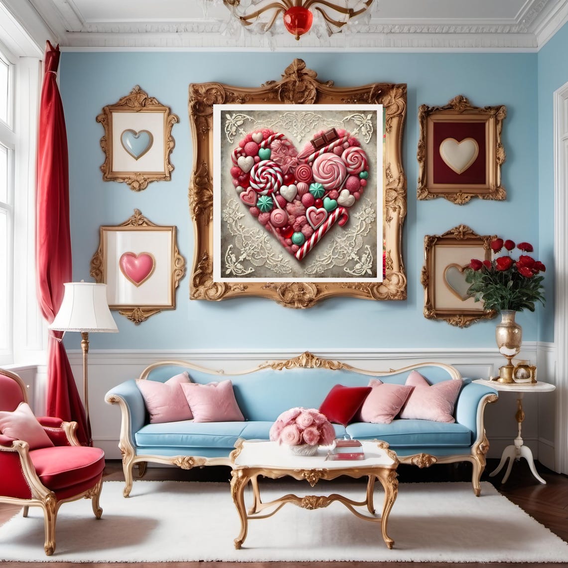 Whimsical Vintage Candy Heart with Lollipops Valentine Wall Art - Image 2