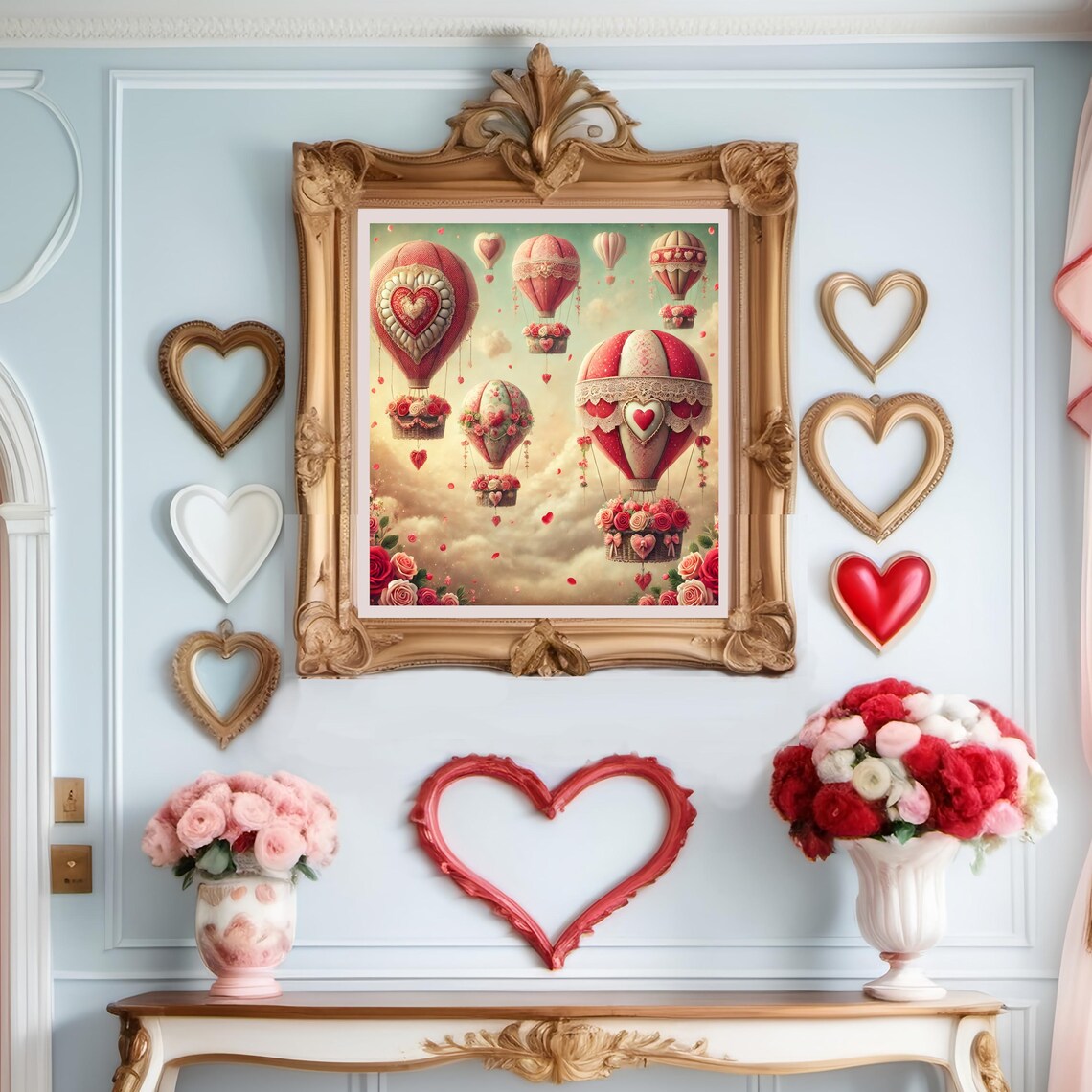Whimsical Romantic Hot Air Balloons, Vintage Print - Image 2