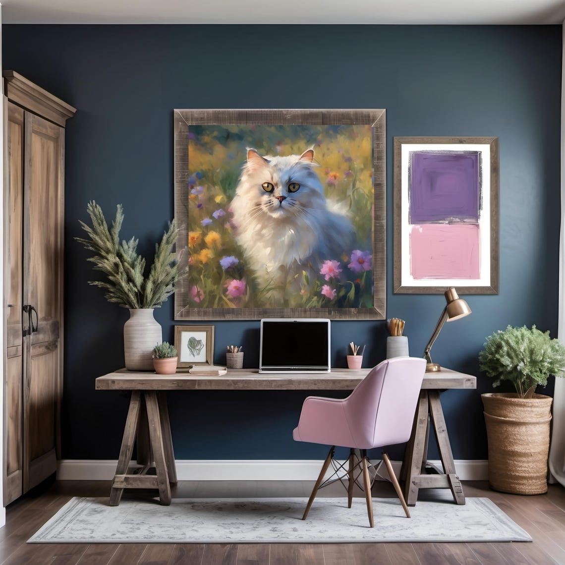 Cream Persian Cat Among Colorful Spring Wildflowers Art Poster - Image 3