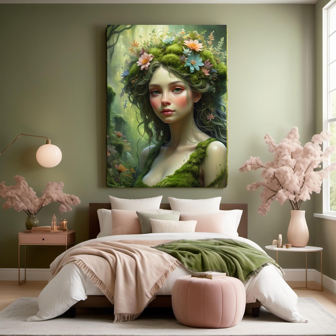 Enchanted Forest Goddess Moss Flower Crown Fantasy Nature Art Poster - Image 2