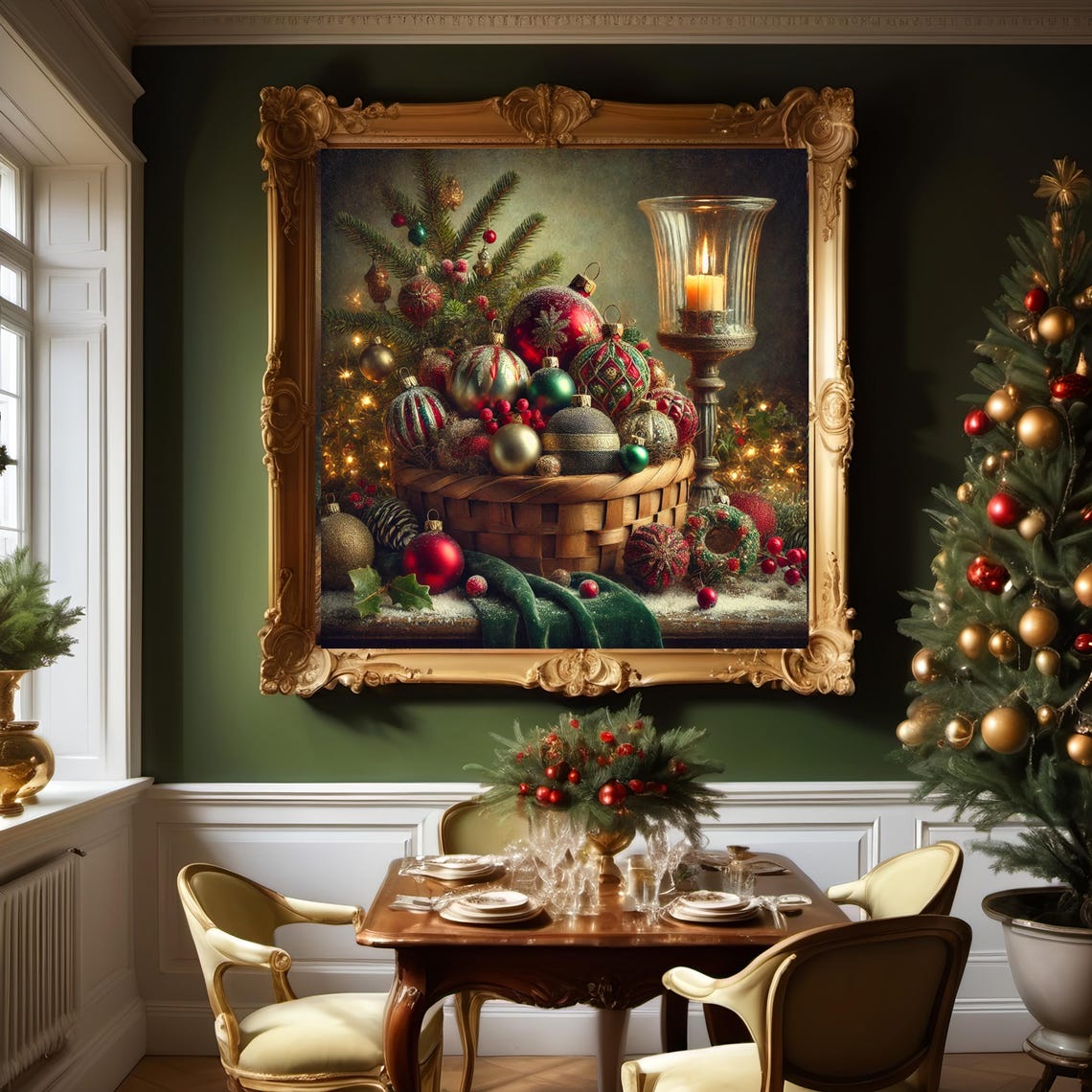 Vintage Christmas Ornaments Basket Antique Bauble Still Life Print - Image 2